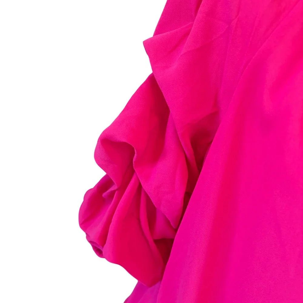 CeCe Hot Pink Bubble Ruffle Sleeve Off Shoulder Top Sz Large Barbiecore Summer - Picture 2 of 9